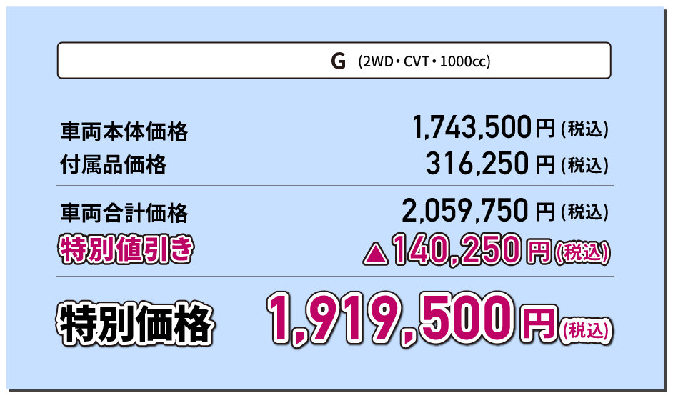 G"SA Ⅲ"(2WD・CVT・1000cc) 特別価格****円(税込)